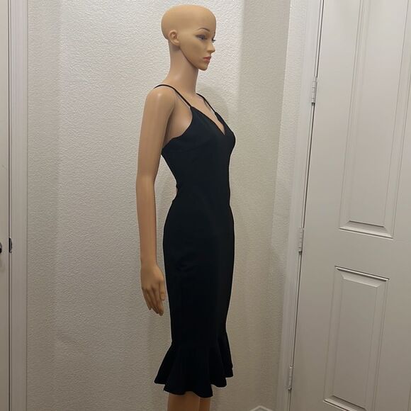 Adora Dress Size Small V Neck Sleeveless Lace Back Gold Zipper Ruffled Midi - Picture 4 of 10